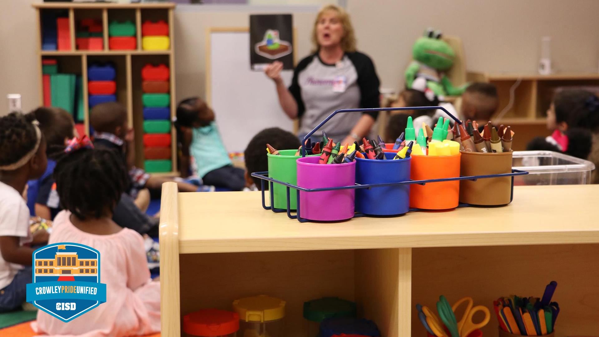 Crayons in classroom 